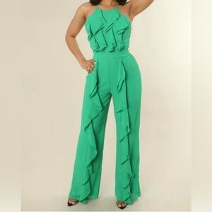 Elegant Green Ruffle Jumpsuit